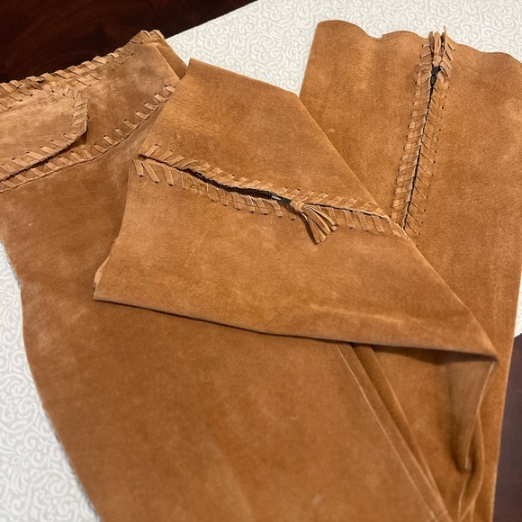 Arden B. Leather Suede Split Flare Zip Back Pant Legs Boho Y2K Festival Size 8 - Picture 8 of 16